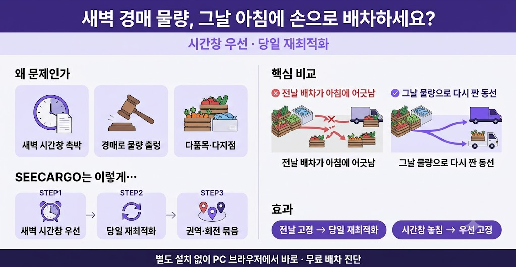 농수산 도매시장 배송 한눈에 보기 — 새벽 시간창 우선과 당일 물량 재최적화