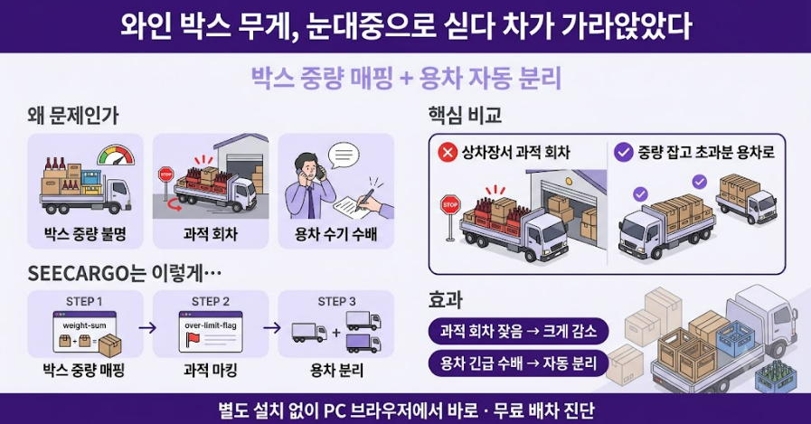 주류 물류 과적 방지·용차 자동 분리 사례 한눈에 보기 — 박스 중량 매핑