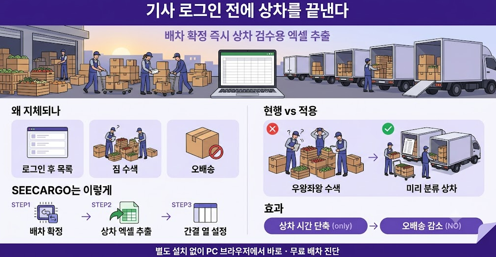 도매시장 식자재 상차 엑셀 사례 한눈에 보기 — 로그인 전에 끝내는 상차