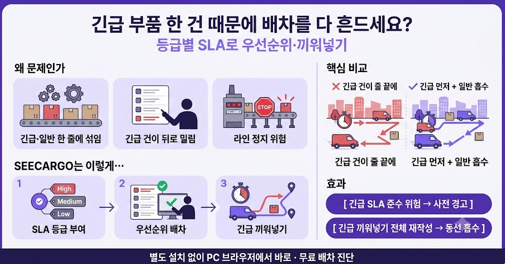 부품·MRO 긴급배송 한눈에 보기 — 등급별 SLA 우선순위와 긴급 건 끼워넣기