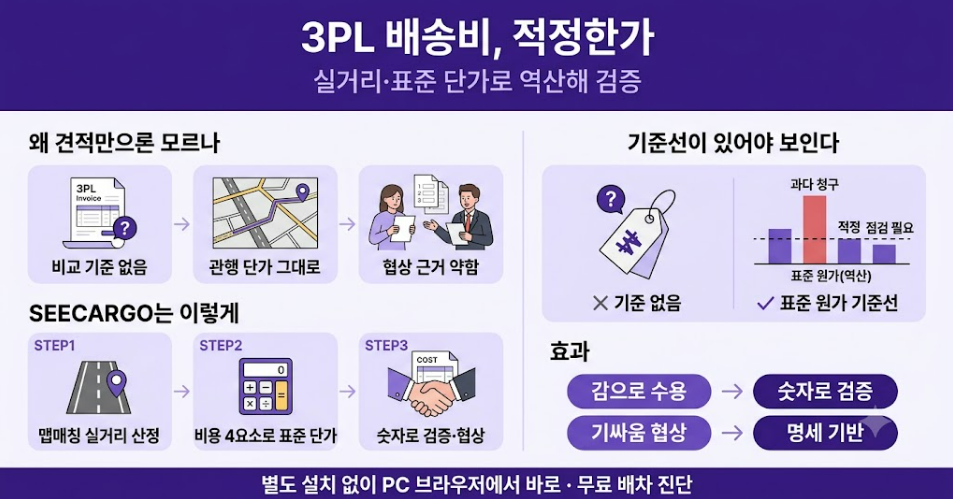 3PL 배송비 적정성 검증 한눈에 보기 — 실거리·표준 단가로 역산해 비교